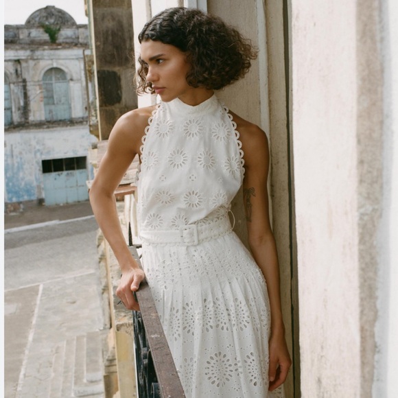 Zara White Eyelet Midi Dress - Picture 2 of 6